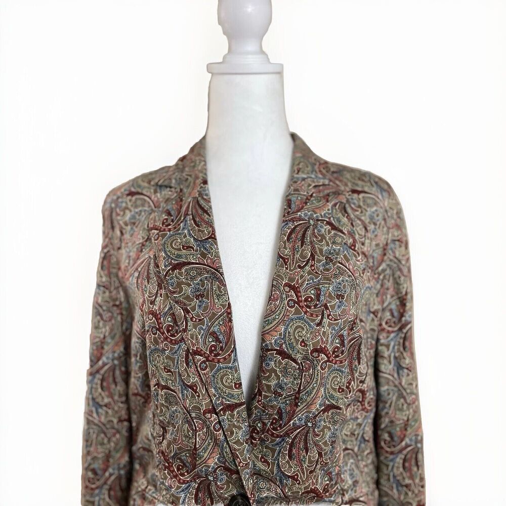 Liz Claiborne Vintage Fall women Cottage Paisley Brown Denim Jacket Blazer  14